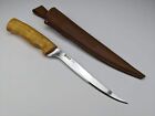 Helle Steinbit - Fishing Knife - Curly Birch Wood Handle - Norway Made + Sheath
