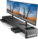 Dual Monitor Stand Riser with 2 Drawers,4 USB Ports and Charging Pad,Metal Monit