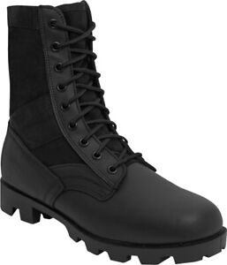 Black Leather Military Jungle Boots Panama Sole Tactical Combat Army Vietnam