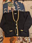 Men's Vintage 60s 70s Button Cardigan Worsted Wool Sweater M Black Made In Italy