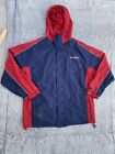 Vintage FUBU Windbreaker Jacket Mens Large Blue Red Full Zip Hooded Logo 90s *