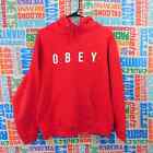 Obey Hoodie Size S Red Spellout Logo Pullover Sweatshirt