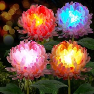 4-Pack Solar Garden Lights Outdoor Chrysanthemum Multi Color Changing Lights