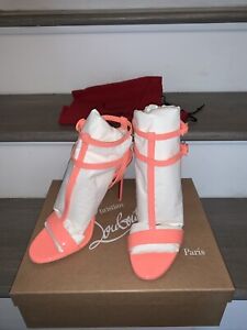 CHRISTIAN LOUBOUTIN Orange Mara 100 Patent TStrap Sandals Size 9 IT 39 Brand New