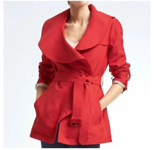 NEW Banana Republic Linen Blend Jacket Red Belted Lightweight Blazer Size Small