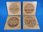 Wiccan Bamboo Coaster Set, Set Of 4 in Caddy, 4 inch