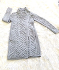 Aran Crafts Long Irish Merino Wool Zip Cardigan Sweater Jacket Coat Size Small S
