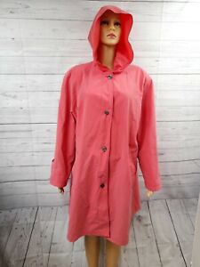 Vtg JONES OF NEW YORK Red Trench Rain Coat Hooded Windbreaker Regular Sz 12