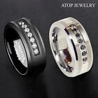 8mm Black/Silver Tungsten Carbide Ring Inlay Comfort Fit ATOP MEN Wedding Band