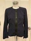 Akris Navy Blue Wool Jacket W/ Black Jeweled Zipper Closure, Size 8 (US) 40 (FR)