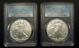 2021 Silver American  Eagle Type 1 and Type 2 Set First & Last Day PCGS MS 69
