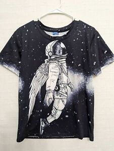 Laidipas mens small astronaut lion basketball tshirt tee black galaxy space