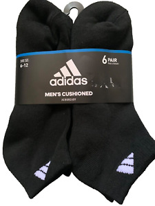 Mens Adidas Low Cut Socks Athletic Black Cushioned Aeroready dry tec 6 Pair 6-12