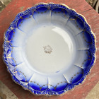 Vintage La Francaise Porcelain Flow Blue Bowl Gold Trim & Gold Garland 9