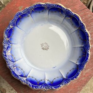 New ListingVintage La Francaise Porcelain Flow Blue Bowl Gold Trim & Gold Garland 9