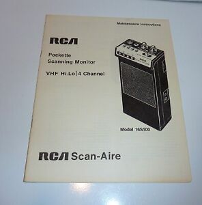 Scanner/ Monitor 16S100 RCA  VHF SCAN-AIRE Pockette Maintenance & Instructions