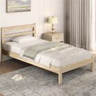 Topeakmart Wooden Bed Frame with Paneled Wood Headboard, No Box Spring Needed