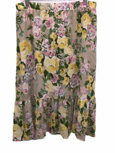 Susan Graver Women's Petite Printed Chiffon Tiered Maxi Skirt Tan/Yellow PL Size