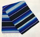 NEW Falsa Mexican Blanket Saltillo Serape Yoga Throw Made in Mexico Blue / Black