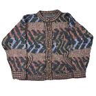 Vintage Chunky Knit Cardigan Wool Abstract Patterned Multi Sweater Mens 2XL