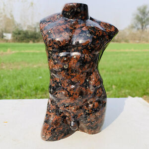 5.35LB Natural Red obsidian stone Carved gentleman model Skull Quartz Figurine