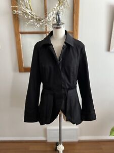 Cynthia Rowley Jacket M Black Button Front Trench Coat Pleated Front Polyester