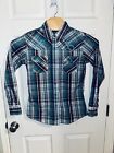 Cowgirl Hardware Western Medium Shirt Teal & Brown Plaid Snap Buttons