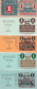 OHIO PREPAID SALES TAX STAMPS, FIVE 1¢ TAX STAMP VARIATIONS, COLLECTIBLE ITEM