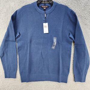 Michael Kors Sweater Men's Medium Denim Ribbed Contrasting Stitch Round Neck~
