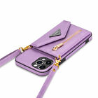 For iPhone 15 Pro 14 Plus 13 12 11 Leather Wallet Crossbody Strap Stand Case