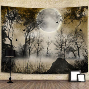 Crow Forest Extra Large Tapestry Wall Hanging Gothic Lake Moon Fabric Art Poster