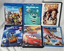 Lot of 6 Disney Pixar Blu-Ray and DVD Movies Dumbo , Monsters Inc. , Cars , Hook