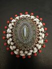 Vintage Signed Schreiner NY Rhinestone & Moroccan Glass Tile Ceramic BROOCH PIN