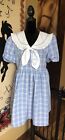 Baby Blue Canary Yellow Plaid Alice Dress Rabbit Embroidered Bow Sailor Collar L