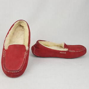 UGG Womens Slippers Size 7 Slip-On Red Suede Shearling