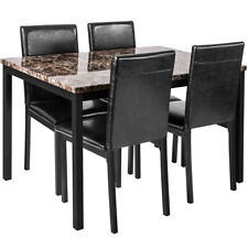 5Pcs Dining Set Kitchen Room Table Set Dining Table and 4 Leather Chairs Black
