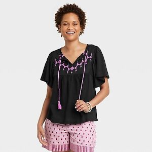 Women's Flutter Short Sleeve Embroidered Top - Knox Rose