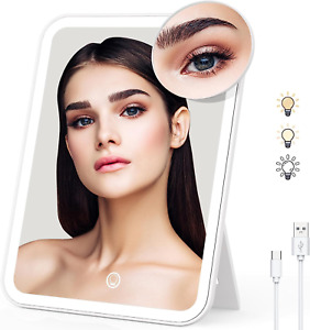 Travel Makeup Mirror with Lights & 10X Magnetic Magnification, 9.4