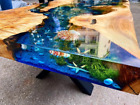 Custom Made Blue Epoxy Dining Table with Shells Resin River Coffee/Side Table