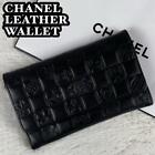 Chanel Icon Coco Mark Folding Long Wallet Black Leather Used JPN
