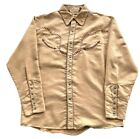 Vintage Scully Mens M Tan Pearl Snap Western Shirt Long Sleeve Embroidered Soft