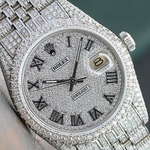 ROLEX MENS DATEJUST ICED OUT FULLY LOAD GENUINE DIAMONDS ROMAN DIAL 36MM WATCH