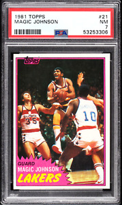 Magic Johnson Solo Rookie Card RC 1981 Topps Basketball #21 PSA 7 NM Near Mint