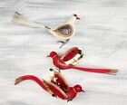 Set Of 3 Vintage Bird Ornaments, Wolin Japan, Flocked, Clip On, 50s/60s V041