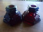 Vintage Pair of Avon Ruby Red 1876 Cape Cod Collection Taper Candle Holders