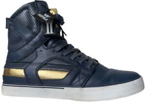 Supra Skytop Muska 2 Factory 413 Sneaker Mens 10 Navy Gold Leather Hi Tops