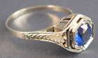 Vintage Art Deco 14K Solid White Gold & Blue Stone Lady's Ring US Sz 7.5