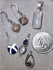 5 Pc Lot 925 Sterling Silver Moonstone-Lapis-Mystic Pendants/Charms/Earrings