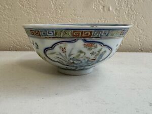 Antique Chinese Guanxu Period Doucai Porcelain Bowl w/ Kangxi Mark