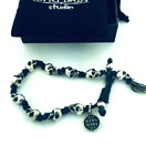 King Baby Studio Sterling Silver Skull & Black Rope Bracelet